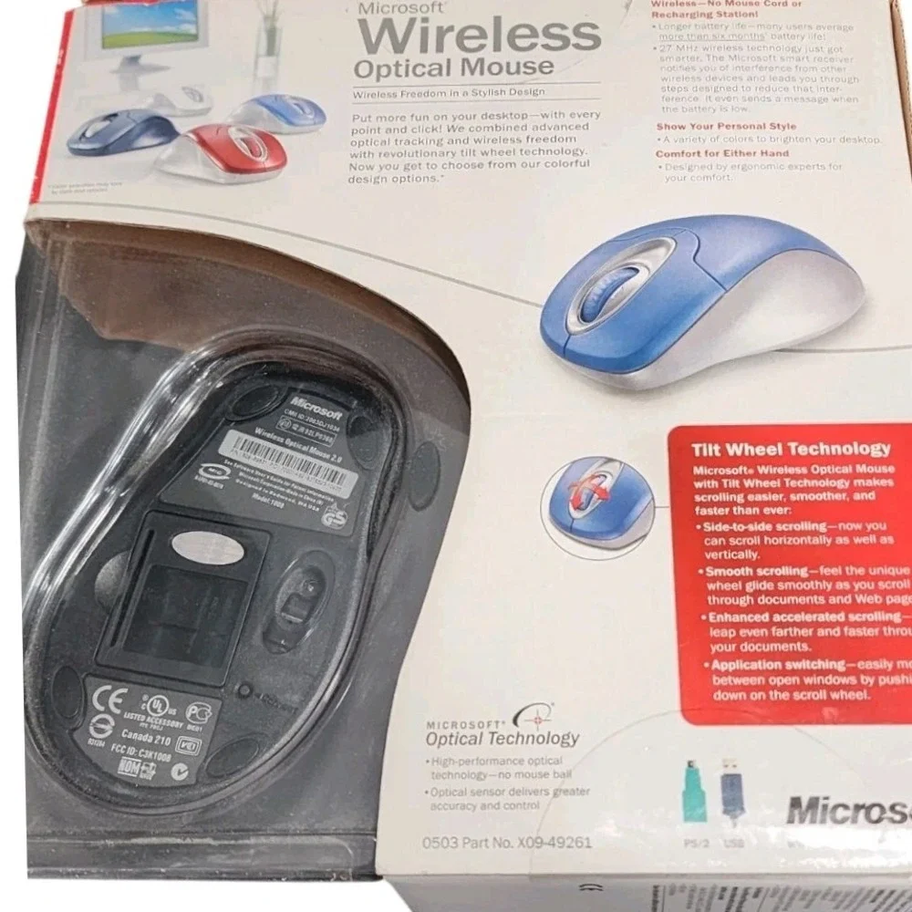 Microsoft Wireless Optical Mouse 2.0 Model 1008 Gray USB PS/2 PC Mac NEW Vintage